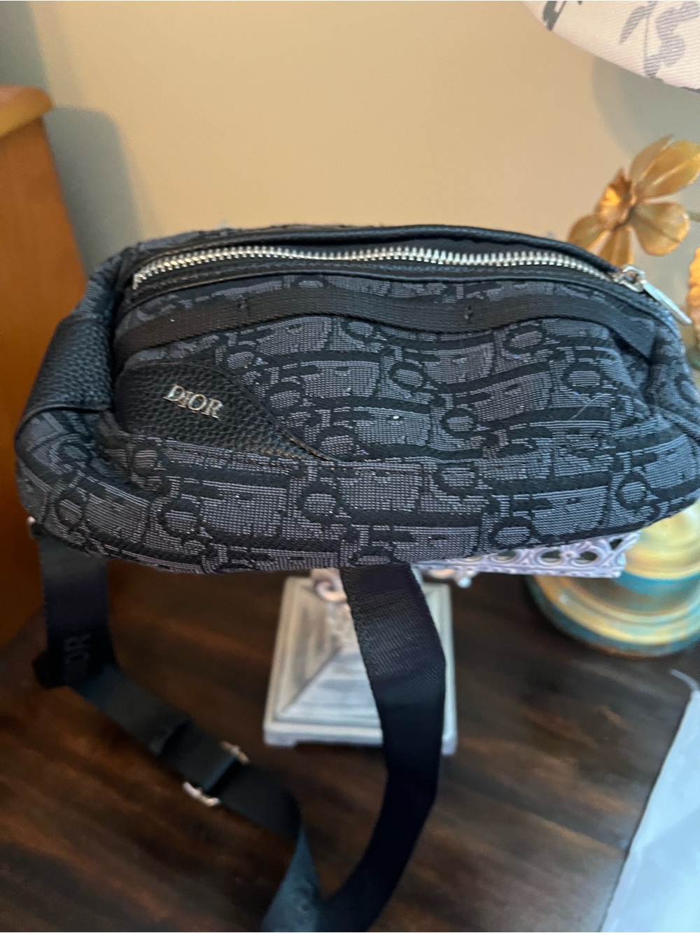 🦋 Adorable Black Monogram faux Jacquard Belt Bag